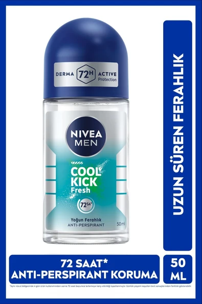 NIVEA MEN Erkek Roll-on Deodorant Cool Kick 50ml, 72 Saat Anti-perspirant Ter Koruma, Kaktüs Suyu ürün görseli 1