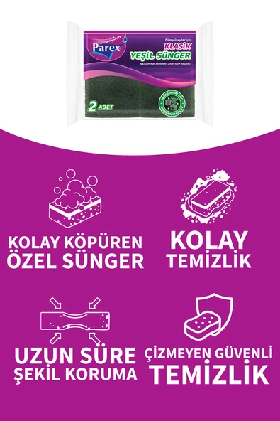 Parex Klasik Yeşil Sünger Oluklu 2 'li - Resim 2