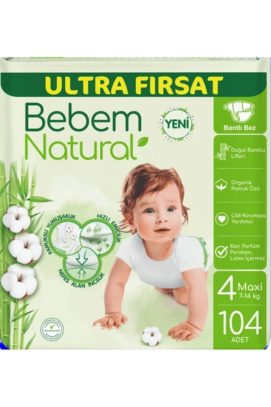 Bebem Natural Bebek Bezi Ultra Fırsat Paketi Maxi 4 No 104 Lü ürün görseli 1