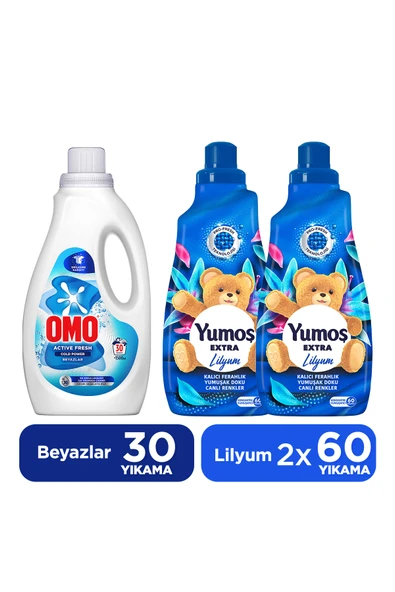 Omo Active Fresh Cold Power Beyazlar Için Sıvı Deterjan 1500 ml x1 + Extra Konsantre Çamaşır Yumuşat ürün görseli 1
