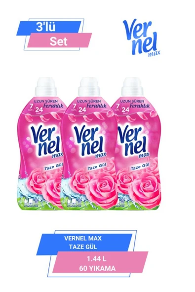 Vernel Max Taze Gül 1.44l 60 Yıkama 3'lü Set Çamaşır Yumuşatıcısı Konsantre ürün görseli 1