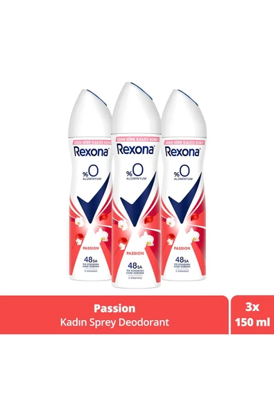Rexona Kadın Sprey Deodorant Passion %0 Alüminyum 150 ml X3 ürün görseli 1