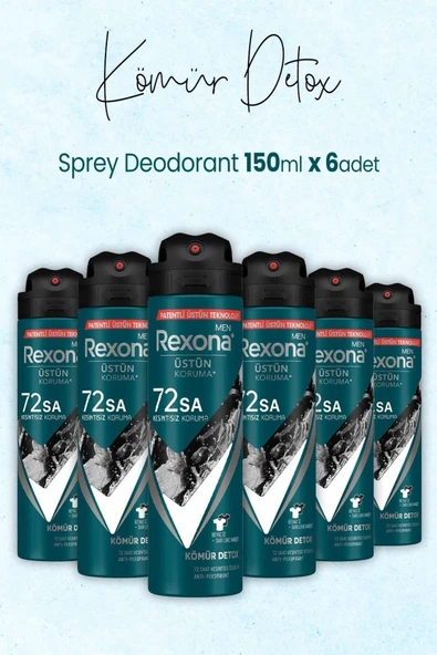 Rexona Men Sprey Deodorant Kömür Detox 150 ml x 6 Adet ürün görseli 1