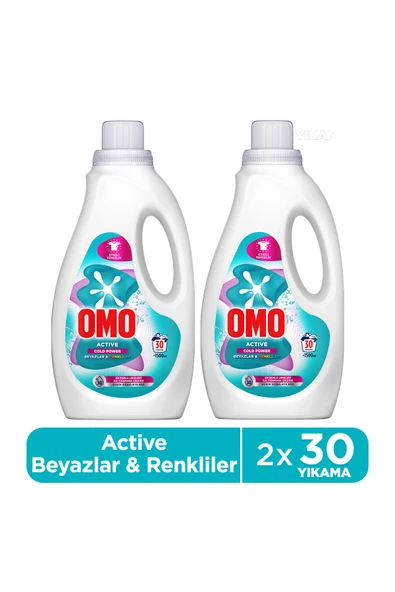 Omo Active Cold Power Beyazlar ve Renkliler için Sıvı Deterjan 1500 ml x2 ürün görseli 1