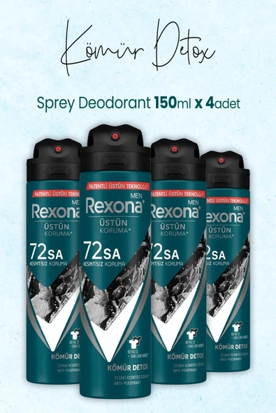 Rexona Erkek Deodorant 150 Ml Kömür Detox X 4 Adet ürün görseli 1