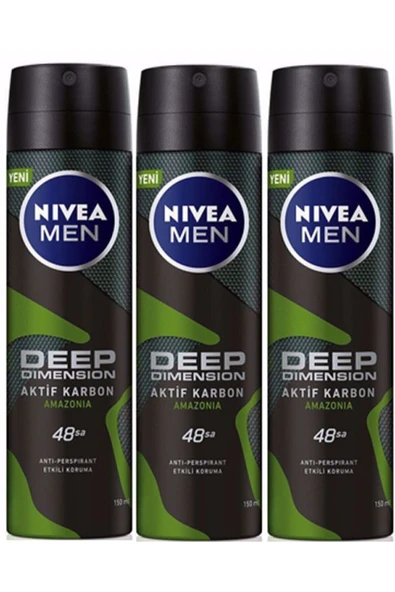 NIVEA Men Deep Dimension Aktif Karbon Amazonia Erkek Deodorant 150 ml X 3 ürün görseli 1