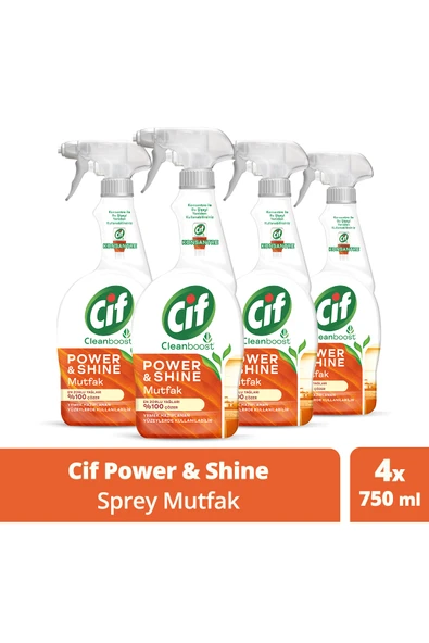 Cif Sprey Temizleyici Power Ve Shine Mutfak Zorlu Yağları %100 Çözer 750ml 4adet ürün görseli 1