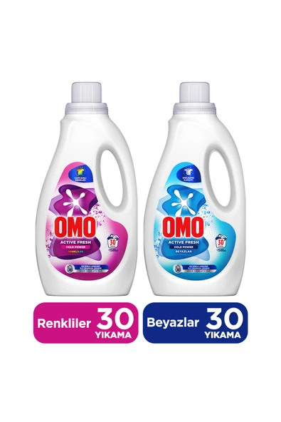 Omo Active Fresh Cold Power Beyazlar Sıvı Deterjan 1500ml x1 + Renkliler Sıvı Deterjan 1500ml x1 ürün görseli 1