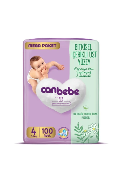 Canbebe Bebek Bezi Mega Paket 4 Beden (7-14kg) 100 Adet ürün görseli 1