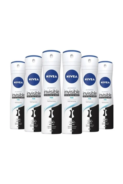 NIVEA Deodorant B&w Pure 150ml X 6 ürün görseli 1
