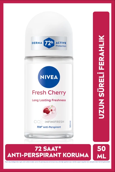NIVEA Kadın Roll-on Deodorant Fresh Cherry 50ml, 72 Saat Anti-perspirant Koruma, Uzun Süreli Ferahlık ürün görseli 1