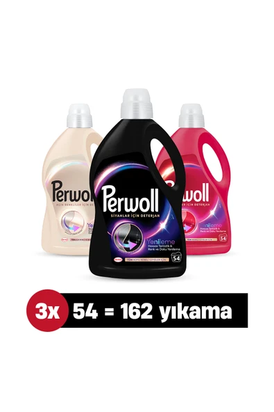 Perwoll Hassas Sıvı Çamaşır Deterjanı 2.97L 3'lü set (162 Yıkama) – x1 Renkli,  x1 Siyah , x1 Açık Renkli ürün görseli 1