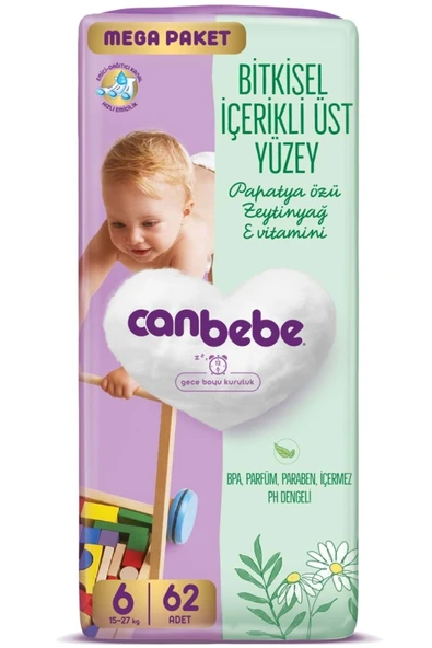 Canbebe Bebek Bezi Beden:6 (15-27KG) Exstra Large 62 Adet Mega Pk ürün görseli 1