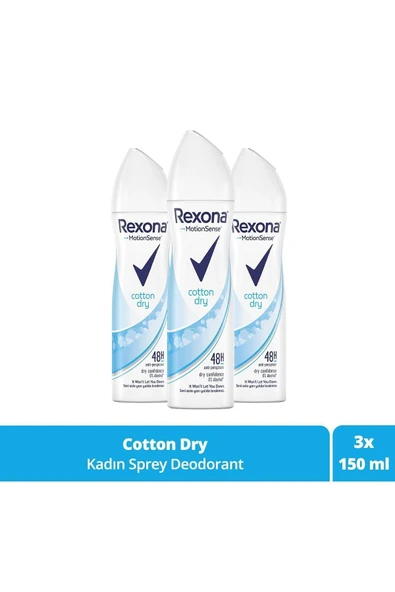 Rexona Kadın Sprey Deodorant Cotton Dry 150 ml x3 Adet ürün görseli 1