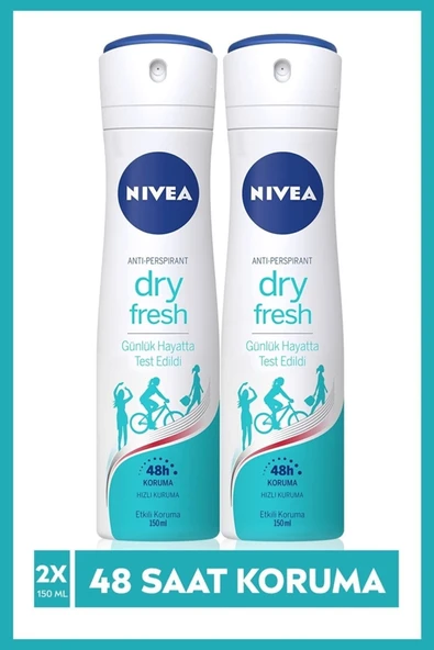 NIVEA Kadın Sprey Deodorant Dry Fresh 48 Saat Deodorant Koruması 150 ml x 2 Adet ürün görseli 1