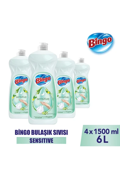 Bingo Sıvı Elde Bulaşık Deterjanı Sensitive 1500ml X 4 Adet ürün görseli 1