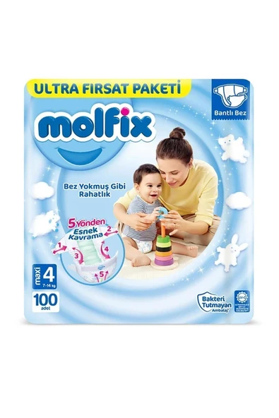 Molfix Ultra Fırsat Paketi Maxi 4 Numara 100 Adet (7-14 kg) ürün görseli 1