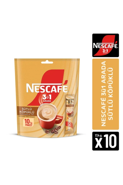 Nescafe Nescafé 3ü1 Arada Sütlü Köpüklü Çözünebilir Kahve 17,4g 10'lu paket ürün görseli 1