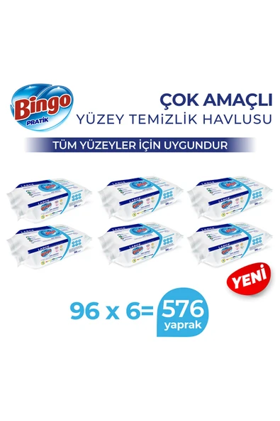 Bingo Yüzey Temizlik Havlusu Large Beyaz Sabun 96x6 (576 YAPRAK) ürün görseli 1