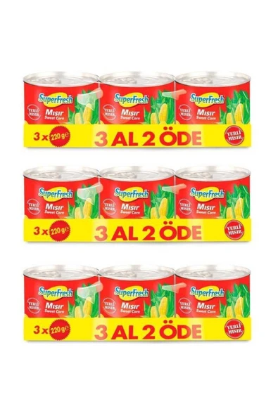 SuperFresh Mısır Konserve 220 gr X 3 Adet X 3 Paket ürün görseli 1