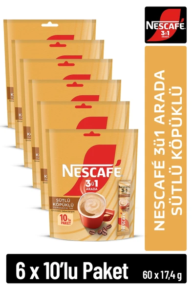 Nescafe Nescafé 3ü1 Arada Sütlü Köpüklü Çözünebilir Kahve 17,4g 10'lu paket 10X6 ürün görseli 1