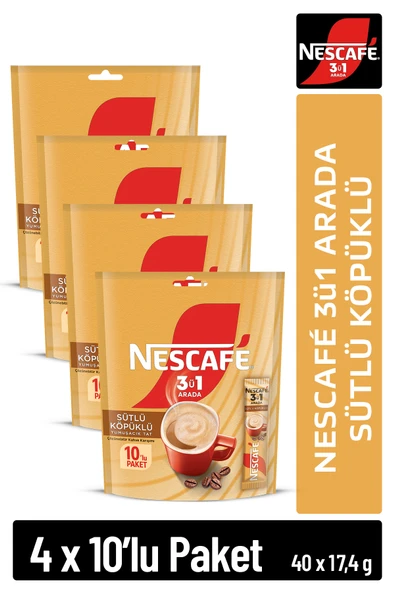 Nescafe Nescafé 3ü1 Arada Sütlü Köpüklü Çözünebilir Kahve 17,4g 10'lu paket 10X4 ürün görseli 1