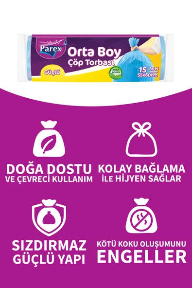 Parex Güçlü Çöp Torbası Orta Boy 1 Adet - Resim 3