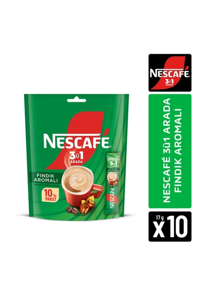 Nescafe 3ü1 Arada Fındık Aromalı Çözünebilir Kahve 17g 10'lu Paket ürün görseli 1