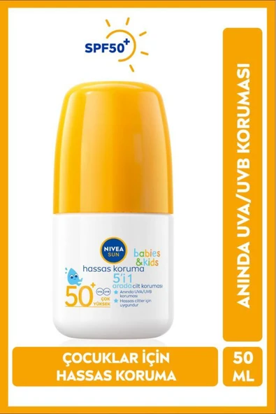 NIVEA SUN SPF 50+ Bebek ve Çocuk İçin Hassas Koruma Güneş Koruyucu Roll-on 50ml,Suya Dayanıklı,Hassas Cilt ürün görseli 1