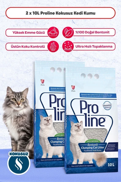 Pro Line Kokusuz Kedi Kumu 10 Lt x 2 Adet ürün görseli 1