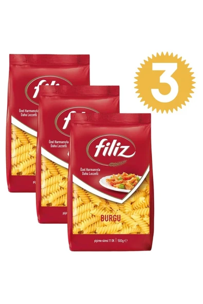 FİLİZ Filiz Burgu Makarna 500gr (çubuk) x3 adet ürün görseli 1