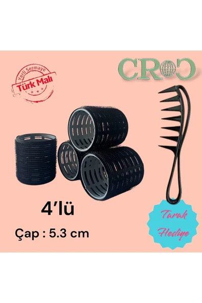 Croc 4lü Büyük Boy Plastik Bigudi Siyah CB23 - Cırtlı Yapışkanlı Saç Bigudisi ürün görseli 1