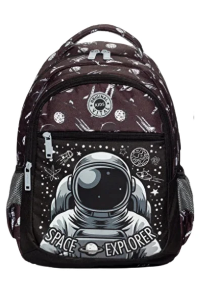 Vital İki Cepli Okul Çantası – Space Explorer Astronot Desenli Sırt Çantası ürün görseli 1