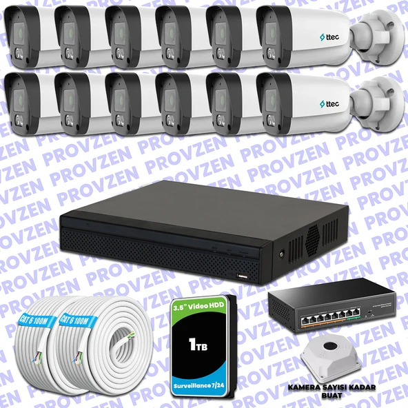 Provzen TTec Hikvision 12 Kameralı IP Full HD Mikrofonlu Güvenlik Kamerası ürün görseli 1