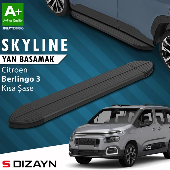Citroen Berlingo 3 Kısa Şase Skyline Siyah Yan Basamak 203 Cm 2018 Üzeri A+ Kalite ürün görseli 1