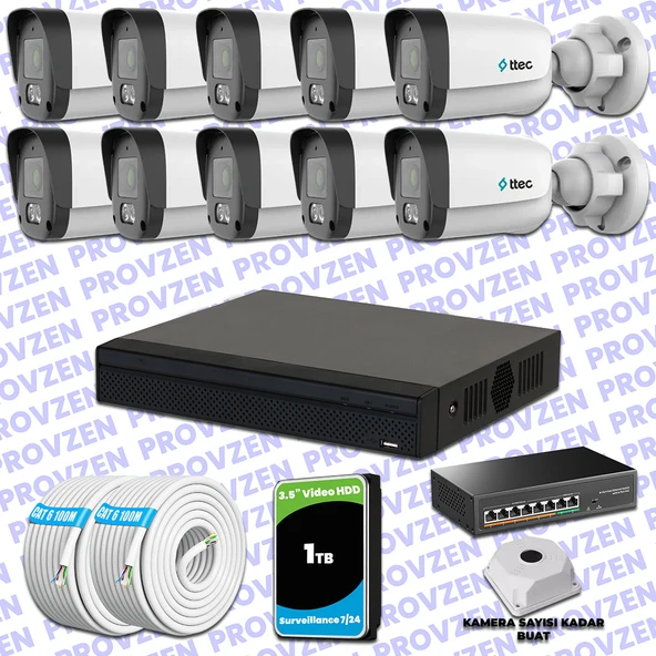 Provzen TTec Hikvision 10 Kameralı IP Full HD Mikrofonlu Güvenlik Kamerası ürün görseli 1