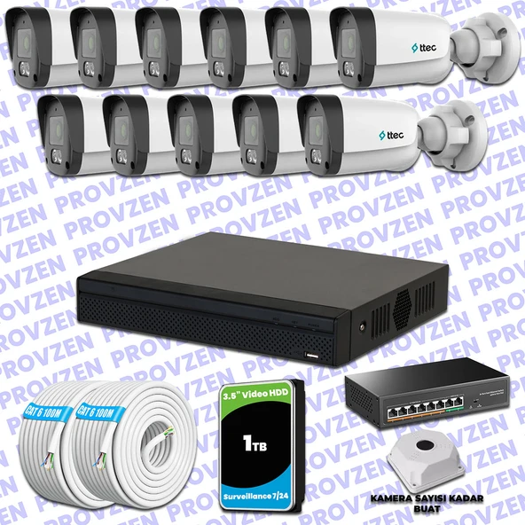 Provzen TTec Hikvision 11 Kameralı IP Full HD Mikrofonlu Güvenlik Kamerası ürün görseli 1