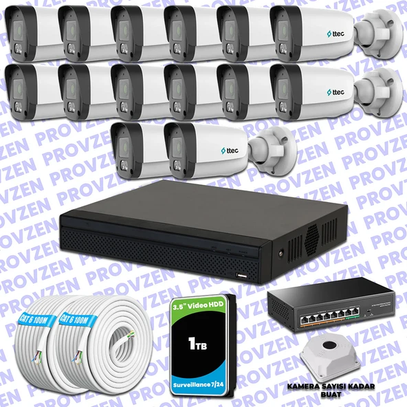 Provzen TTec Hikvision 14 Kameralı IP Full HD Mikrofonlu Güvenlik Kamerası ürün görseli 1