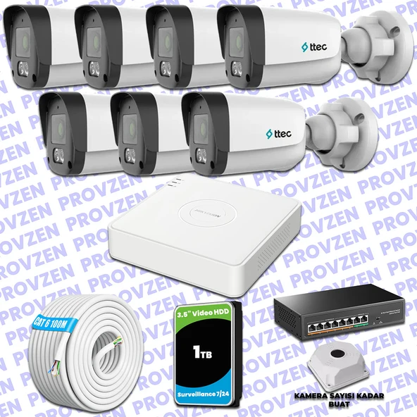 Provzen TTec Hikvision 7 Kameralı IP Full HD Mikrofonlu Güvenlik Kamerası ürün görseli 1