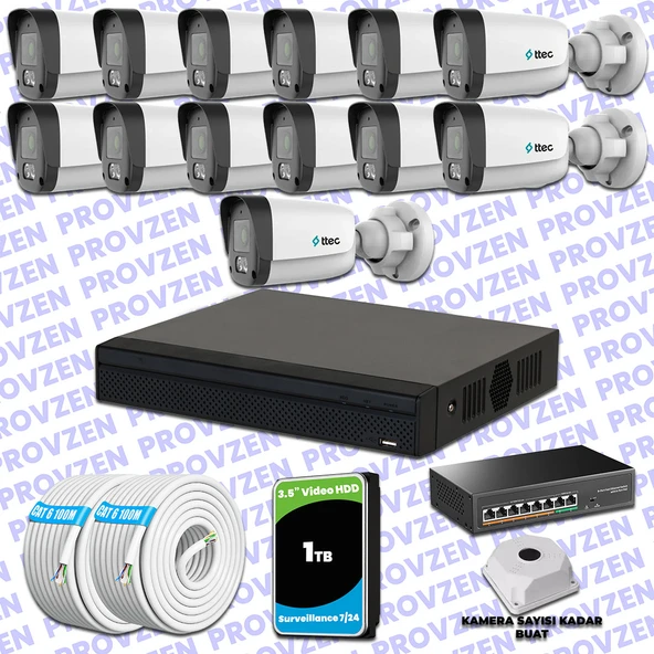 Provzen TTec Hikvision 13 Kameralı IP Full HD Mikrofonlu Güvenlik Kamerası ürün görseli 1