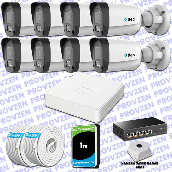 Provzen TTec Hikvision 8 Kameralı IP Full HD Mikrofonlu Güvenlik Kamerası ürün görseli 1