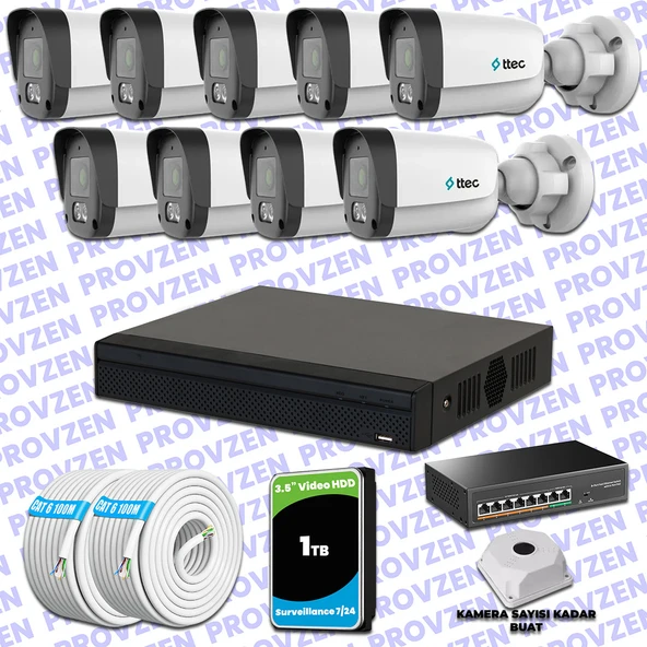 Provzen TTec Hikvision 9 Kameralı IP Full HD Mikrofonlu Güvenlik Kamerası ürün görseli 1