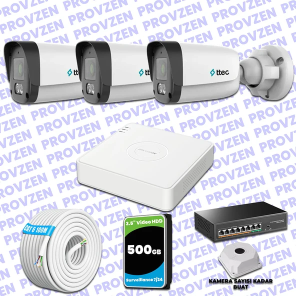 Provzen TTec Hikvision 3 Kameralı IP Full HD Mikrofonlu Güvenlik Kamerası ürün görseli 1