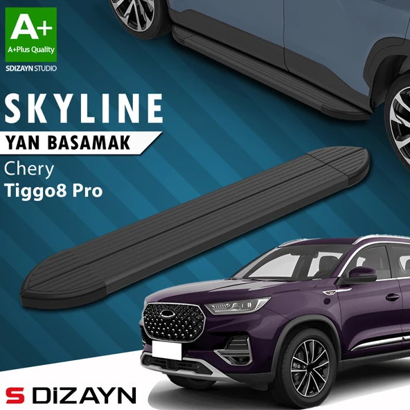 S-Dizayn Chery Tiggo8 Pro Skyline Siyah Yan Basamak 183 Cm 2022 Üzeri A+ Kalite ürün görseli 1