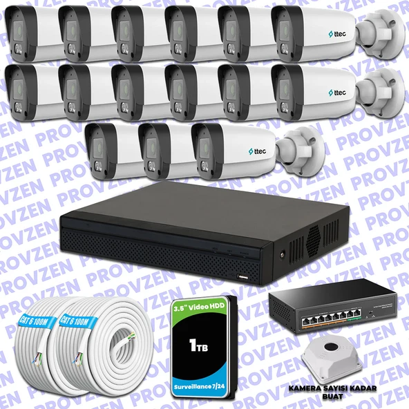 Provzen TTec Hikvision 15 Kameralı IP Full HD Mikrofonlu Güvenlik Kamerası ürün görseli 1