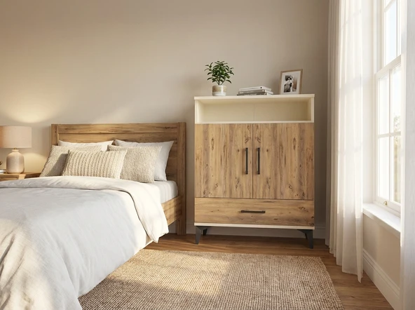 Dienni Arges Şifonyer 3 Raflı Tek Çekmeceli 2 Kapaklı 88x30x96 Aytaşı-Çam ürün görseli 1