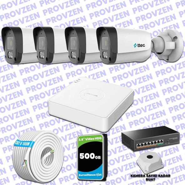 Provzen TTec Hikvision 4 Kameralı IP Full HD Mikrofonlu Güvenlik Kamerası ürün görseli 1