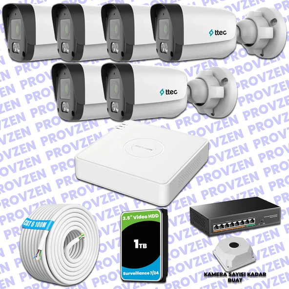 Provzen TTec Hikvision 6 Kameralı IP Full HD Mikrofonlu Güvenlik Kamerası ürün görseli 1