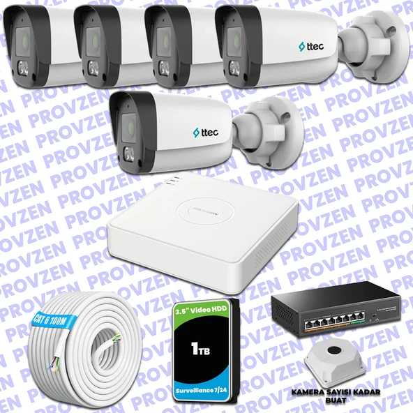 Provzen TTec Hikvision 5 Kameralı IP Full HD Mikrofonlu Güvenlik Kamerası ürün görseli 1