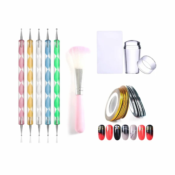 Fontenay French Stamper  Dot Kalem Set Toz Temizleme Fırça Tırnak Şerit Bantı Set ürün görseli 1